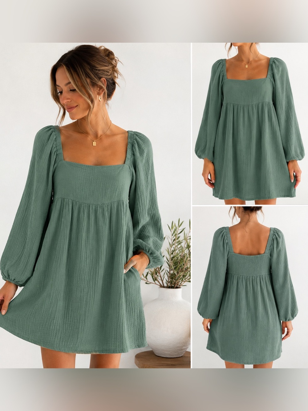 J.Crew Re-Imagined Sage Green Cotton Gauze Mini Dress | Size Small |